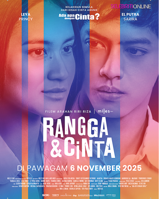 Poster filem Rangga & Cinta versi muzikal penuh warna dan romantik