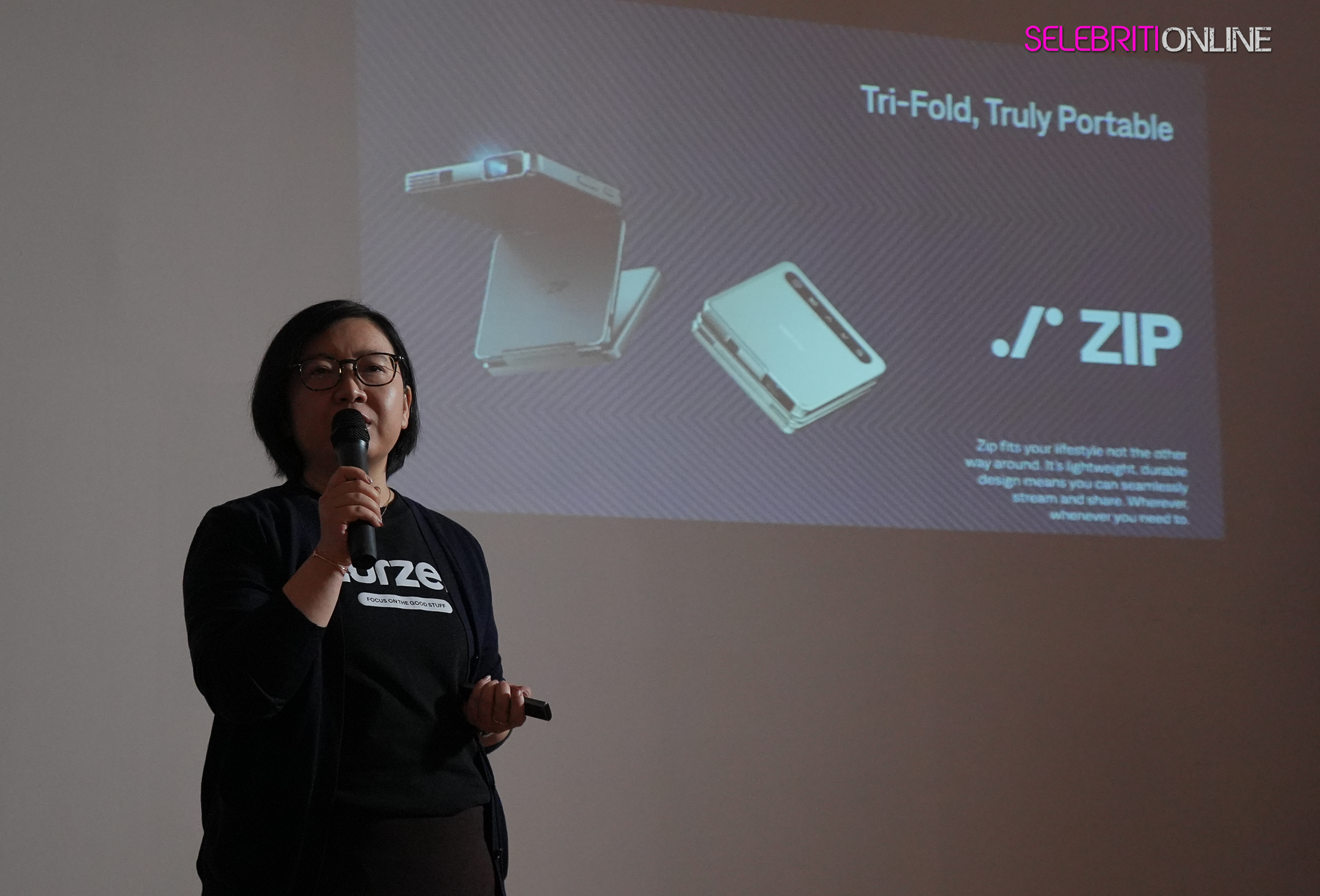 projektor aurzen zip reka bentuk tiga lipatan