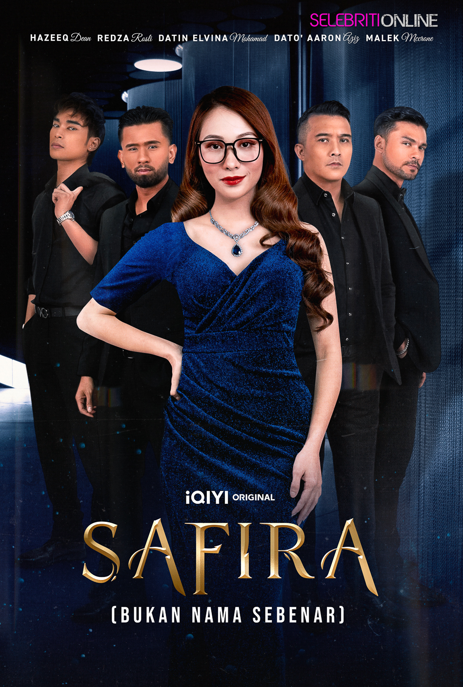 Poster drama Safira menampilkan Datin Elvina Mohamad sebagai Safira dalam dunia glamor T20.