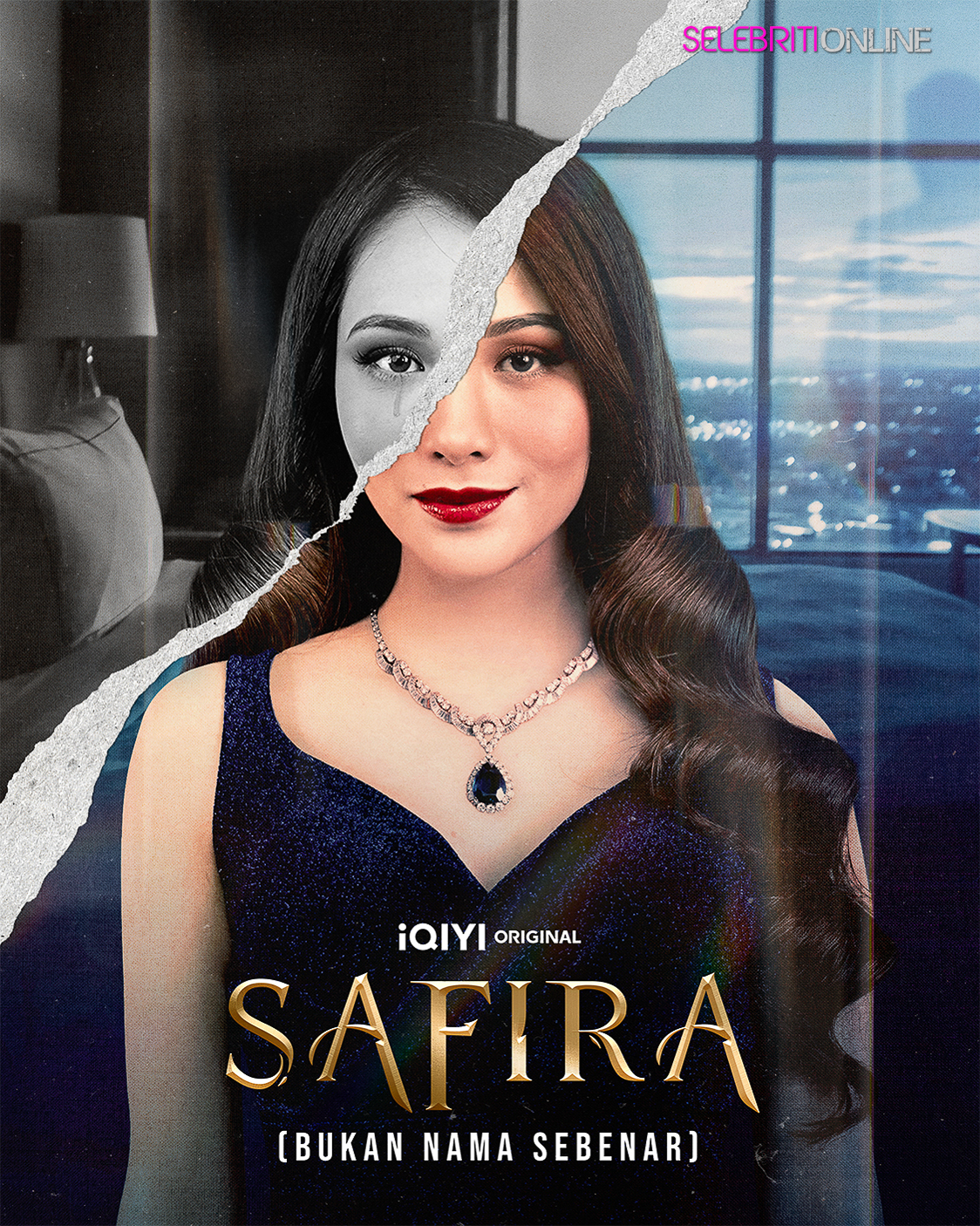 Poster drama Safira menampilkan Datin Elvina Mohamad sebagai Safira dalam dunia glamor T20.