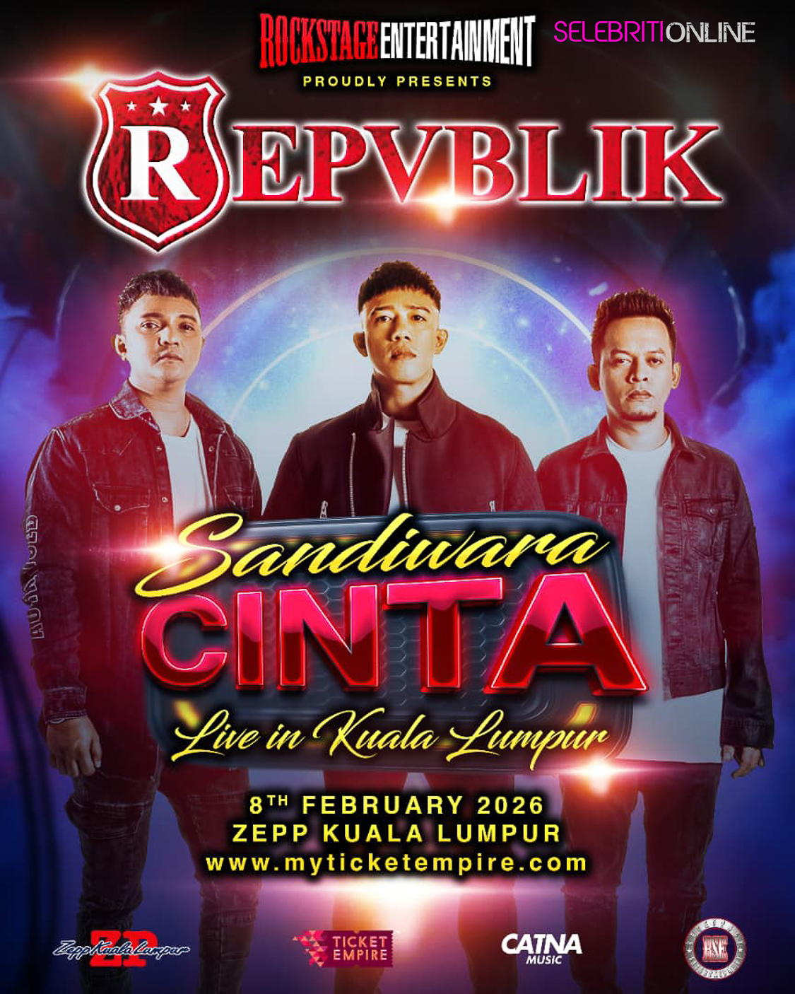 Poster rasmi konsert REPVBLIK “SANDIWARA CINTA” di ZEPP KUALA LUMPUR, 8 FEBRUARI 2026.