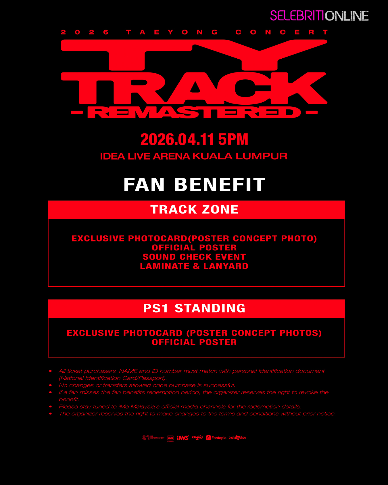 Senarai faedah pembeli tiket Track Zone dan PS1 termasuk sesi Sound Check dan kad foto eksklusif.