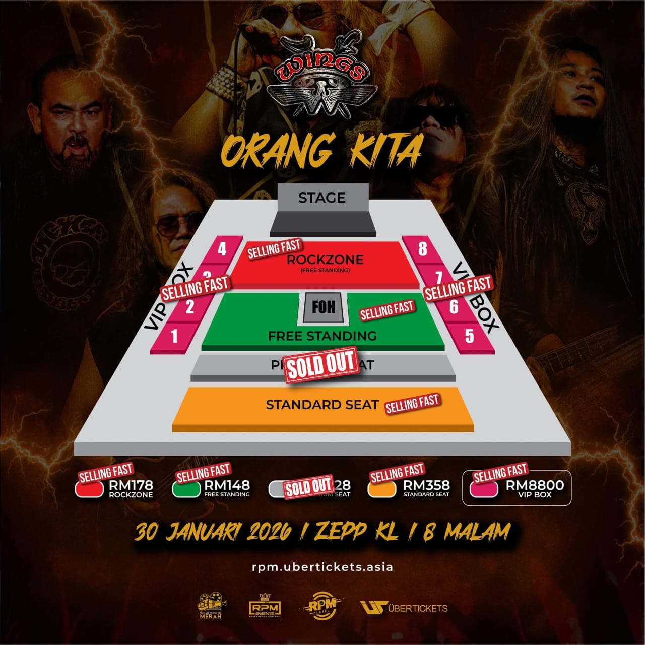 Harga Tiket dan Pelan Lantai Seating Plan Konsert Wings Orang Kita Zepp KL.