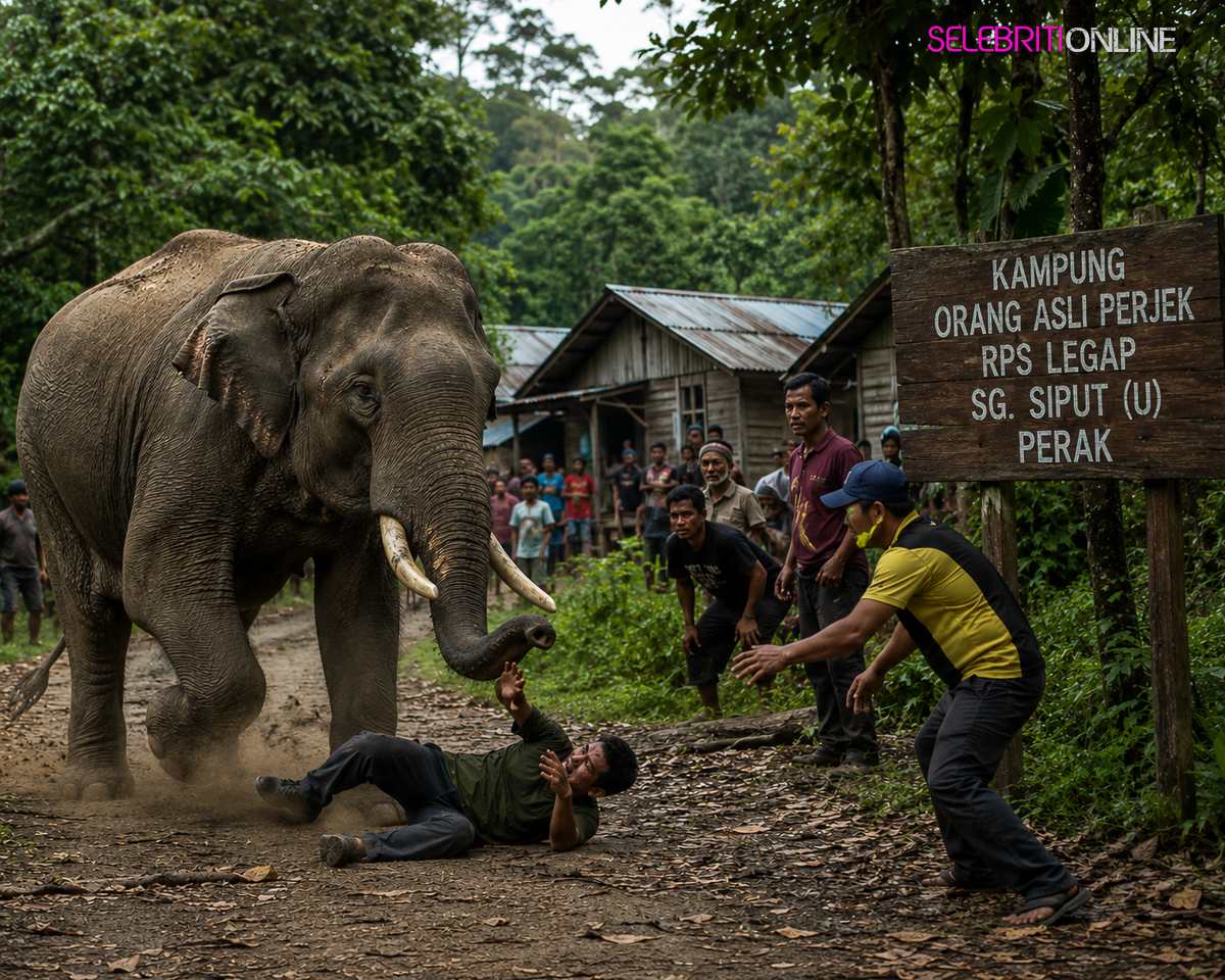Seekor gajah di Kampung Orang Asli Perjek, RPS Legap, Sungai Siput, Perak.
