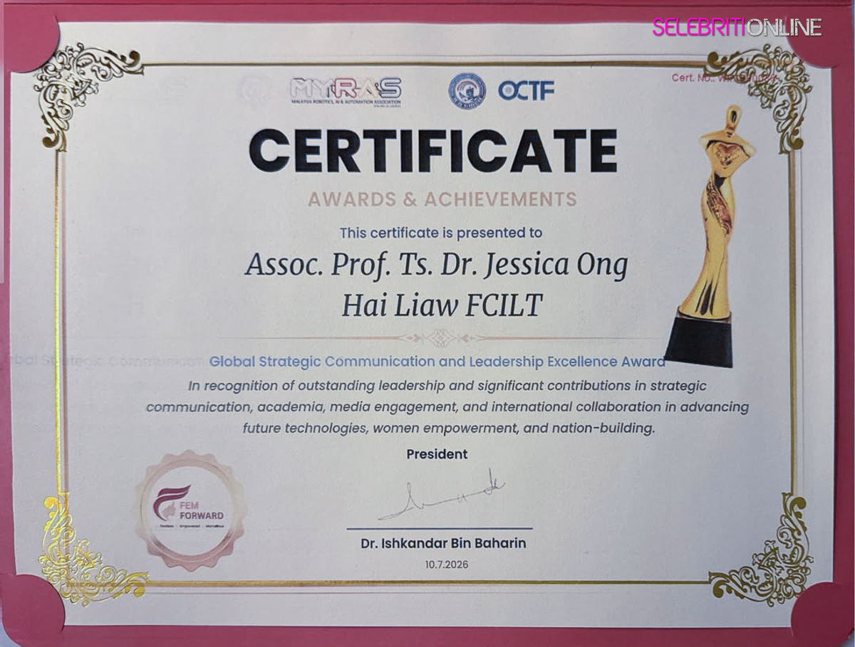 Prof. Madya Ts. Dr. Jessica Ong Hai Liaw FCILT menerima Global Strategic Communication and Leadership Excellence Award.