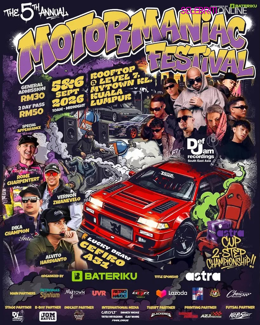 Festival MotorManiac 2026 menghimpunkan budaya automotif, drift, muzik dan teknologi di MyTOWN Kuala Lumpur.