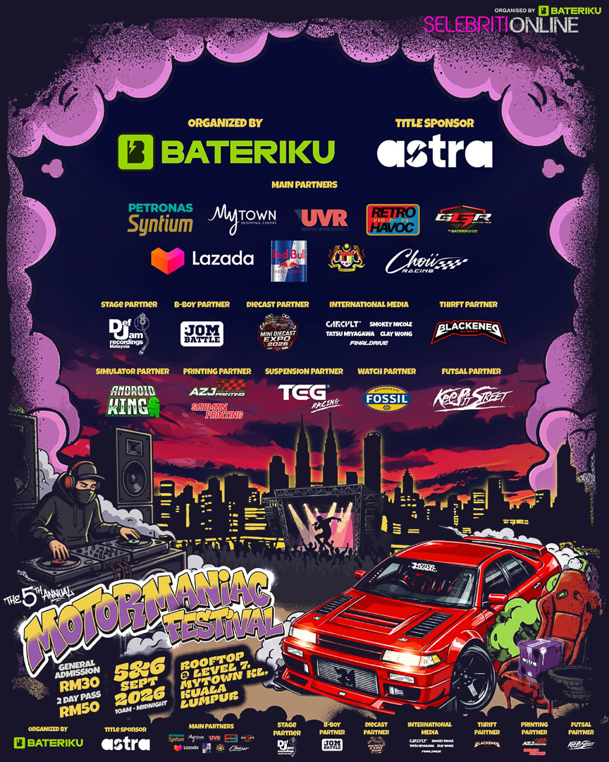 Festival MotorManiac 2026 menghimpunkan budaya automotif, drift, muzik dan teknologi di MyTOWN Kuala Lumpur.
