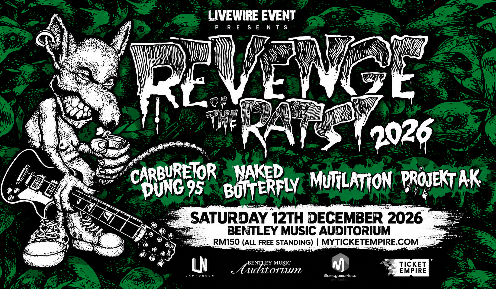 Revenge of the Rats 2026 menampilkan Carburetor Dung, Naked Butterfly, Mutilation dan Projekt A.K.